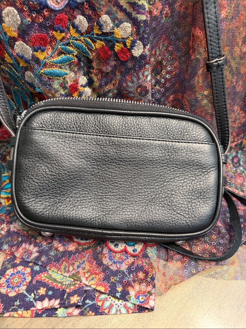 Aimee Kestenberg Berlin Black Pebbled Leather Crossbody with Silver Zipper - Picture 3 of 10